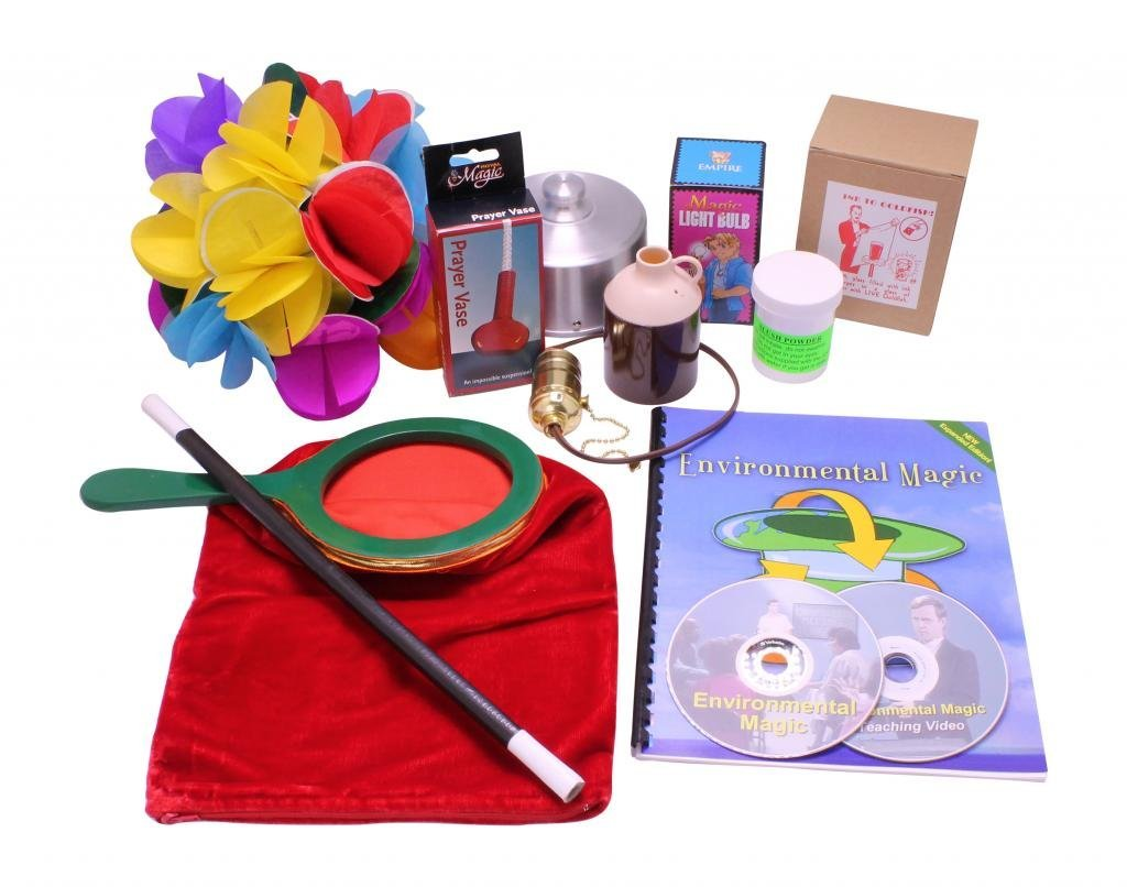 Contents of the environmental magic kit laid out